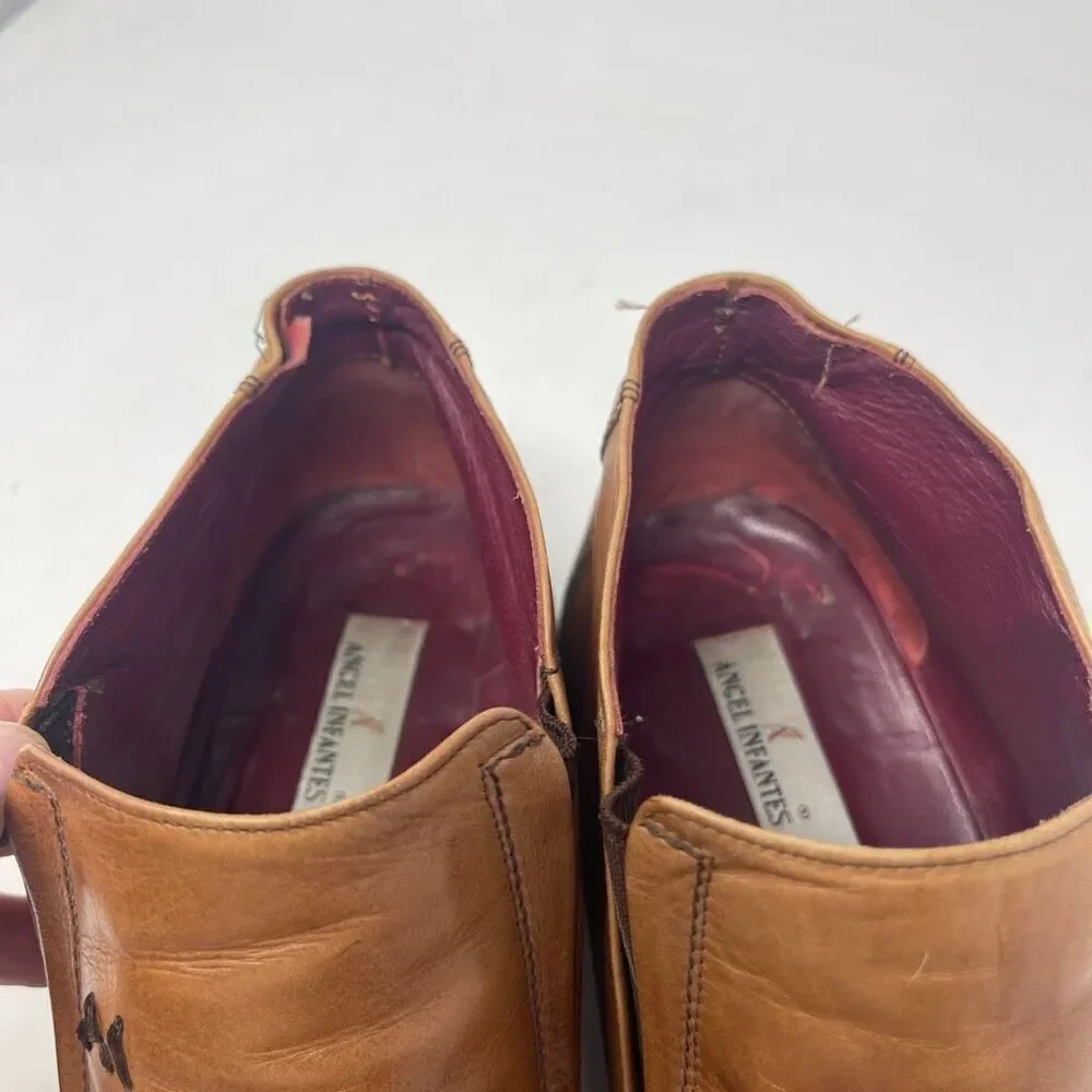 Angel Infantes Brown Square Toe Slip On Fine Leather Loafer Dress Shoes Size 45